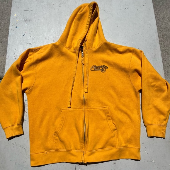 Men's Slappy's Garage Hoodie Yellow Spell-Out L Skateboard San Diego Half Pipe - Picture 2 of 15